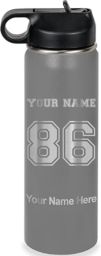 Miniatura 17 de LaserGram Botella de agua personalizada, camiseta deportiva, acero inoxidable de doble pared aislada al vacío con popote superior, regalo grabado
