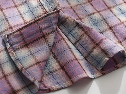 Nanjun Women's Cotton Plaid Hoodies Jacket Shirts Casual Long Sleeve Loose Button Down Shacket Jacket Coat Blouse Tops(Pink, M) #TOP3