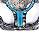 iCarPro Real Carbon Fiber Perforated Nappa Leather D-Type Racing Design Sport Steering Wheel for BMW F30 F20 F21 F25 F15 M2 M3 M4 F80 F82 F87 (Blue Carbon Fiber Frame, Without Heating) - Image 6