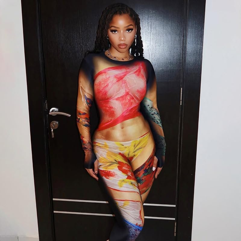 Women's Club Outfit Sexy Print Jumpsuit Long Sleeve Bodycon Romper Birthday Party Going Out Set - Image 5
