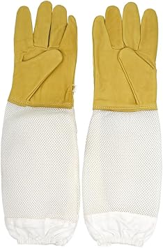 1Pair Beekeeping Gloves Protective Sleeves Breathable Anti Bee Yellow White Long Gloves for Beekeeper Beekeeping Tools
