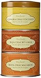 Tea Forte LOOSE LEAF TEA TRIO, 3 Small Tea Tins, Chai Tea Sampler - Chakra Chai Coconut, Raja Chai Rooibos, Maya Chai Macaron