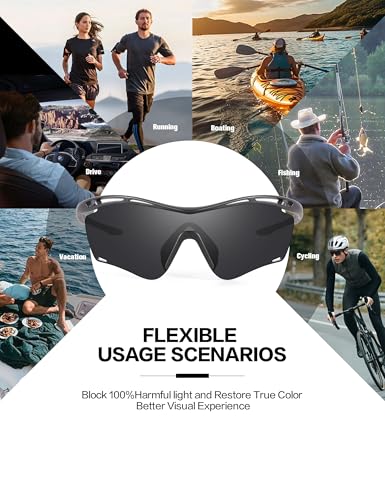 Image of BIRCEN Mens Polarized Sunglasses for Sports: TR90 Lightweight Sun Glasses Wrap Around Shades for Fishing Driving Cycling