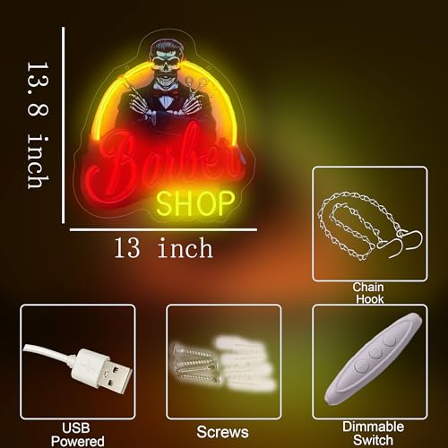 Image of Barber Shop Neon Sign,Haircut Beard Neon Lights for Barbershop,Salon,USB Powered LED Light Up Signs for Bedroom,Man Cave,Gift for Birthday,Christmas