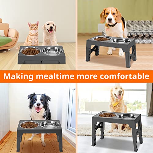 Ormalla Raised Dog Bowls, 5 Heights Adjustable Elevated Dog Bowls with 2 Stainless Dog Food and Water Bowl, Dog Bowl Stand for Large Medium Small Dogs, Adjust to 3.2”, 8.7”, 9.9”, 11.1", 12.2" - Grey - Image 7