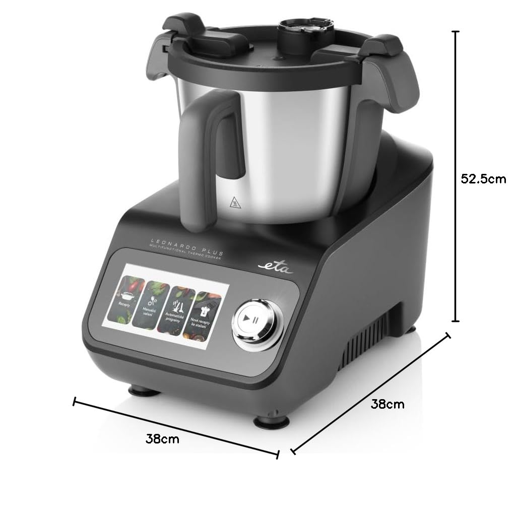 ETA Leonardo Plus, robot da cucina con funzione di cottura e bilancia, cottura a vapore, 1000 W, ciotola in acciaio inox, display LCD con molte ricette integrate, 15 funzioni, colore nero