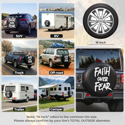 Image of 16 Inch Spare Tire Cover, Waterproof PU Leather, Faith Over Fear