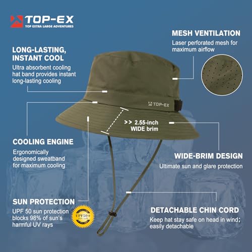 Image of Mens Wide Brim Golf Bucket Cooling Sun Hat L XL Extra Large Size UV Protection Boonie Sunhat Summer Hiking Outdoor Fishing SPF50 Army Green