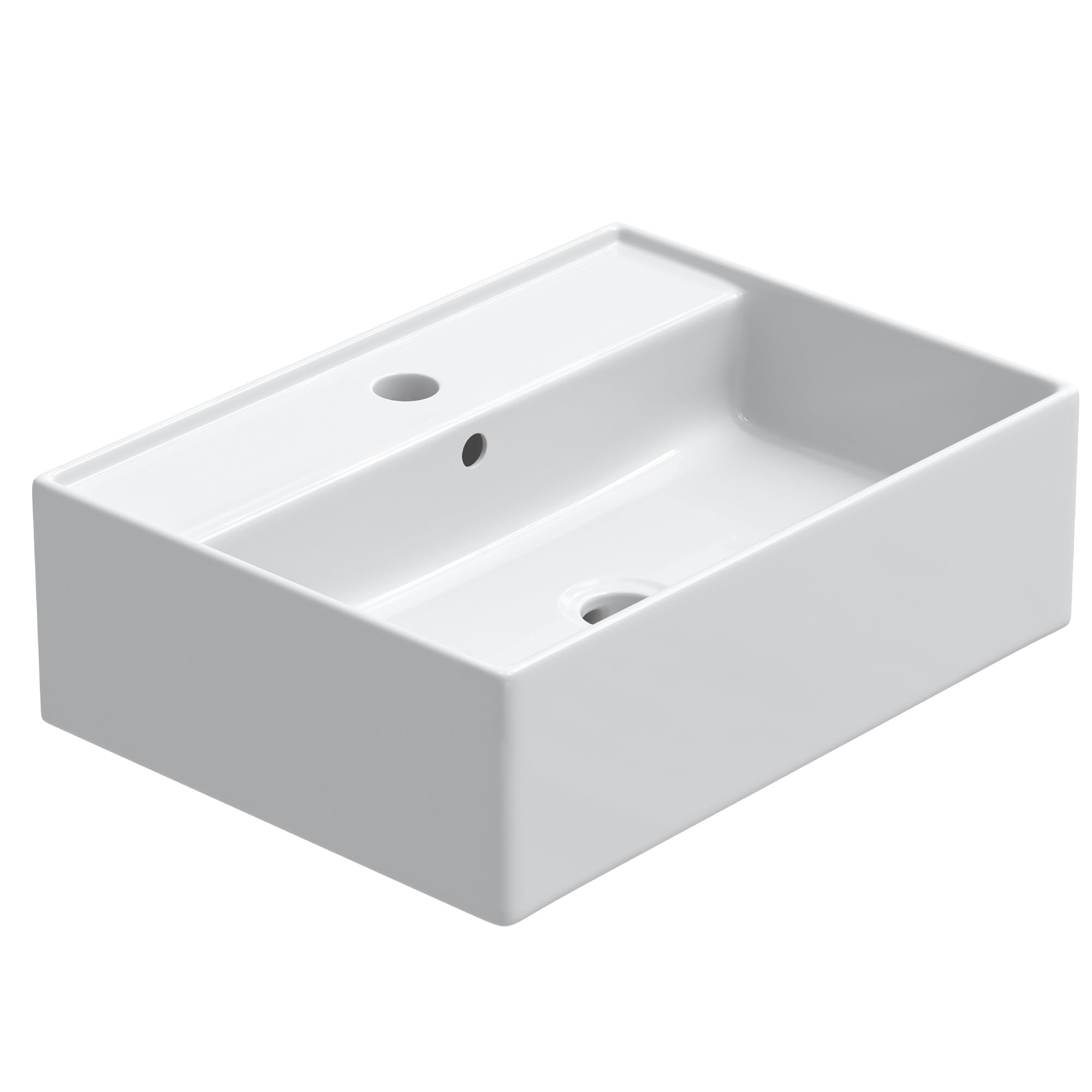 HOROW Lavabo pequeño blanco cuadrado de pared para invitados, lavabo colgante o lavabo, lavabo con orificio para grifo, 45 x 31 cm, sin grifo