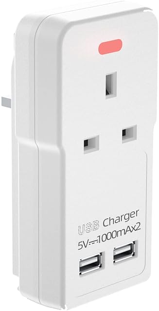 BOCHAMTEC USB Plug Adaptor UK with 2 USB Ports, 1 Way Multi Sockets Plugs Extension Wall Charger Adapter 13A Wall Power Extender for Home, Office and Travel