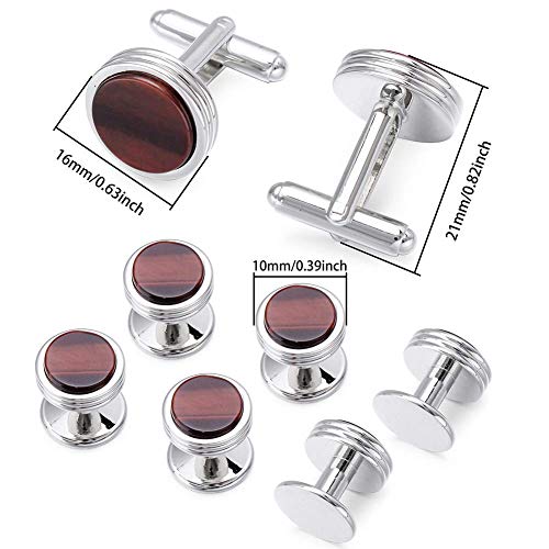 Mens Cufflinks and Studs Set for Tuxedo Shirt Mother of Pearl with a Gift Box (Tiger Eye Stone)4