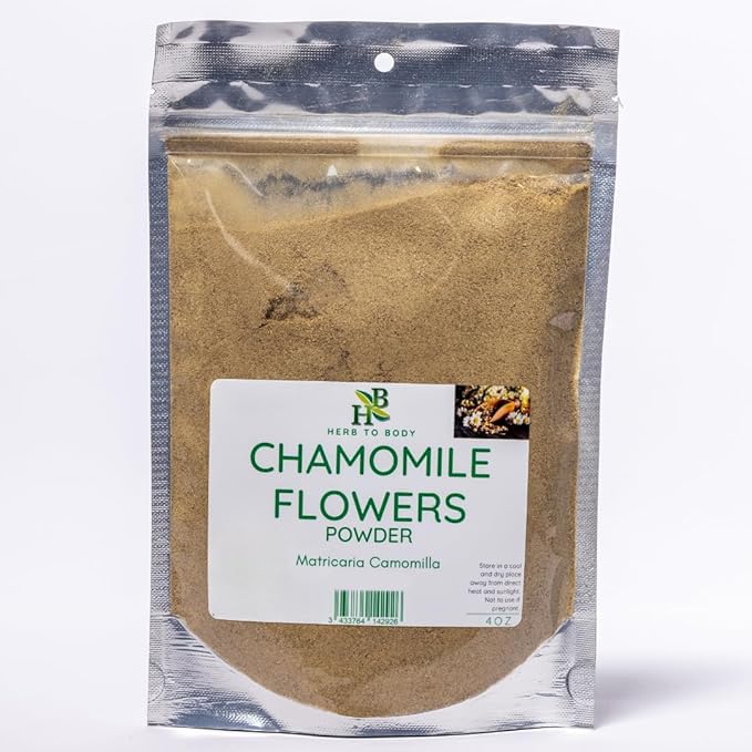 Herb To Body Dried Chamomile Flowers Powder – 4oz, Wildcrafted Matricaria Camomilla Powder for Chamomile Tea, Herbal Tea, Ingredient for Baking, Infusions, and DIY Creations