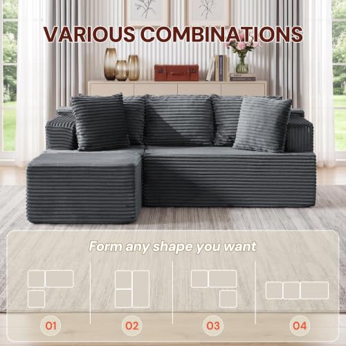Image of Korser Boneless Couches for Living Room, Cloud Couch Sectional with Ottoman, L-Shaped Sofa with Fluffy Comfy Corduroy Deep Seat, Bedroom, Apartment, No Assembly Required