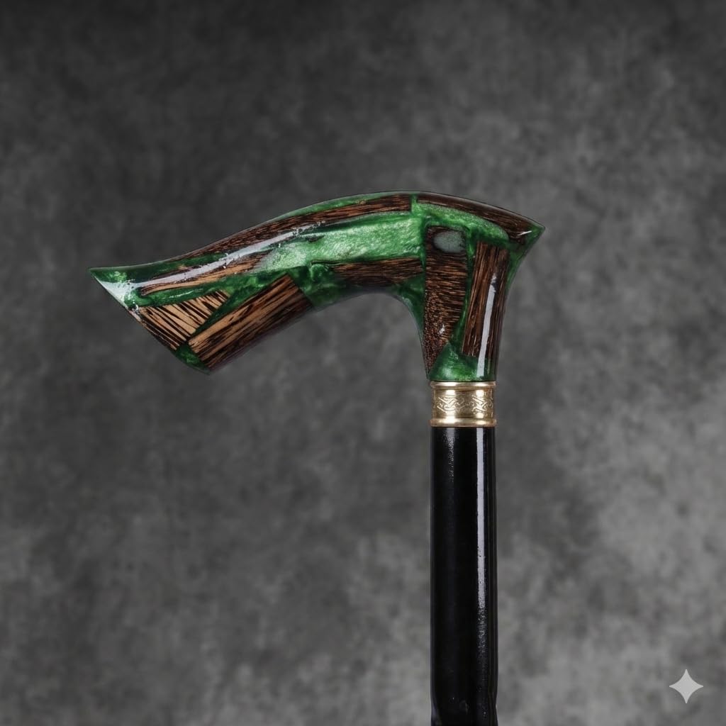 Premium Designer Walking Stick for Men & Elderly | Epoxy Resin & Palmwood Handle | Black Polish Wooden Shaft | Luxury Handmade Walking Cane for Support & Style-image-32