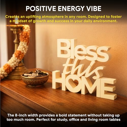 Image of Mad Masters Bless This Home Vastu Desk Decor - Aesthetic Table, Shelf & Wall Showpiece for Home Office, Business. Blessing & Friendly Gifting, Soft Ivory (20.3 x 16 x 2.5 cm)