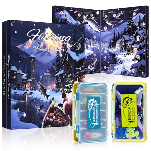 Angel Adventskalender 2025 Weihnachtskalender, Adventskalender Für Männer, 24 Angeln Köder Set Adventskalende für Fischer, Enthält 2 Köderbox Angeln - Weihnachten Überraschung Geschenk