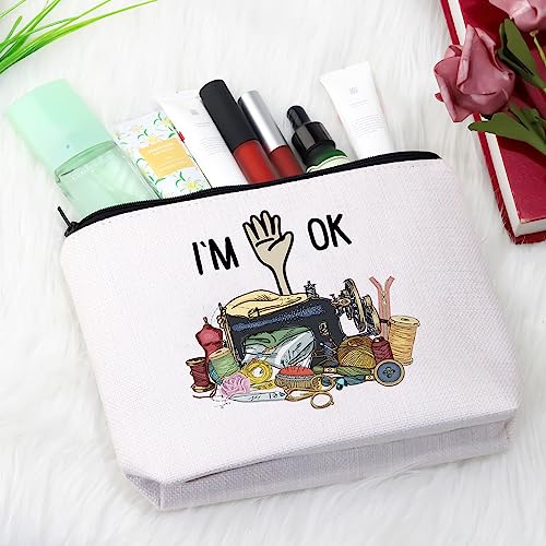 Image of GJTIM Quilting Themed Gift Sewing Gift Sewing Storage Bag Stitching Makeup Bag For Quilters Seamstress Tailors Sewing Lovers (OK Sewing Bag)