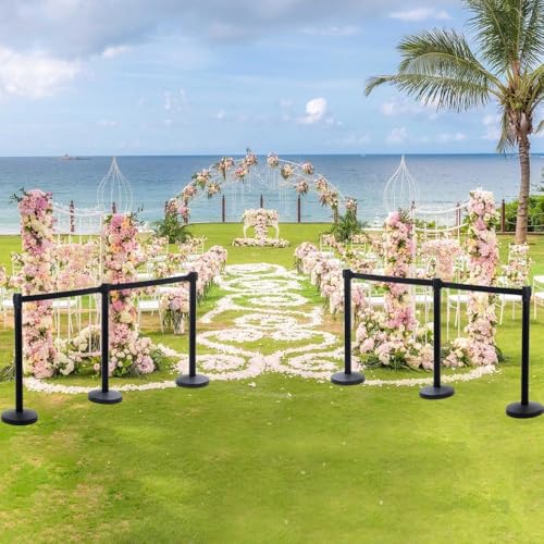 Image of Yaheetech 8-Pack Retractable Belt Stanchion Set with 6.5FT Black Retractable Belt Crowd Control Barriers Queue Barriers Security Pole Posts