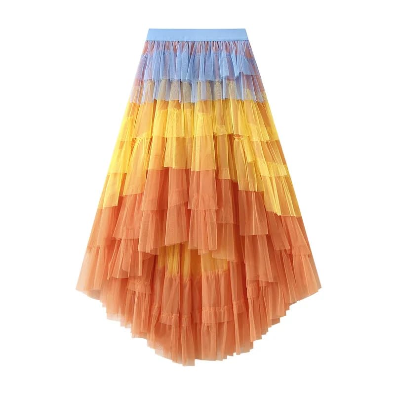 Women's Irregular Cake Skirt High Waist Mesh Medium Length Half Skirts2