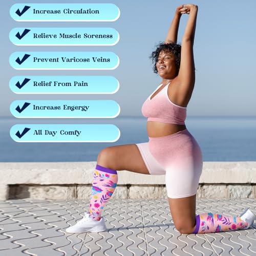 3 Pairs Plus Size Compression Socks for Women Wide Calf Extra Large Knee High Support for Travel,Yoga, Running2