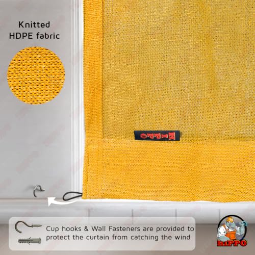 Image of HIPPO 150 GSM Outdoor Sun Blocking Balcony Eyelet /Grommet CurtainsCurtains Sun & UV Protection, Light Filtering Window Curtain (Yellow, 4.5FTX4.5FT, 1PC)