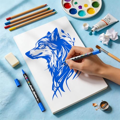 Image of Betem 2 Blue Paint Markers for Glass, Dual Tip Acrylic Paint Pens