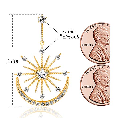 Luxury Cubic Zirconia Moon and Star Drop Earrings for Women, Fashion Simulated Diamond Long Dangle CZ Star Tassel Earring Set2