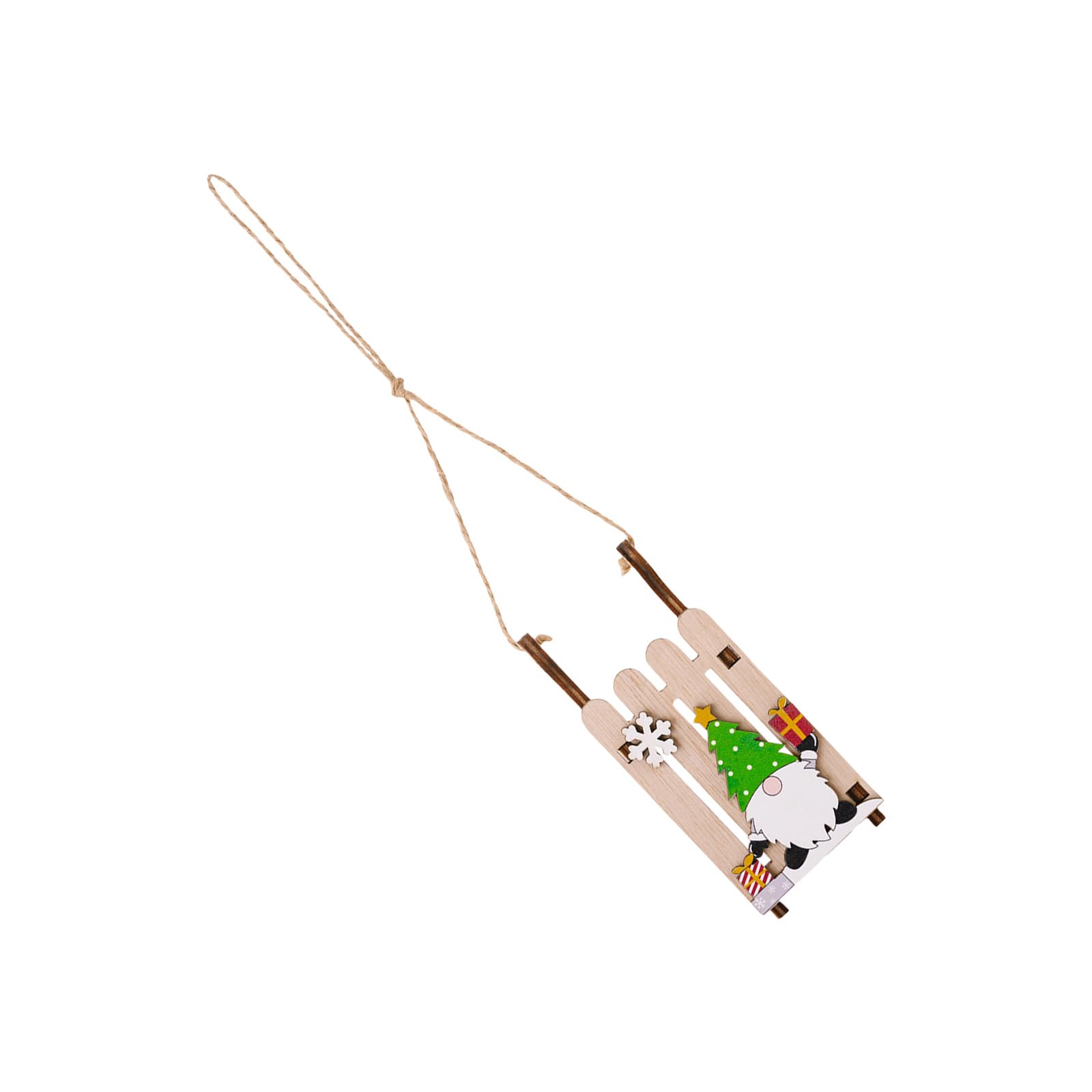 Tsophreniq Natural Wood Christmas Sled with Dwarf Hanging Ornament Holiday Decoration for Home Festival Accessories Handcrafted Wooden Sled Decoration