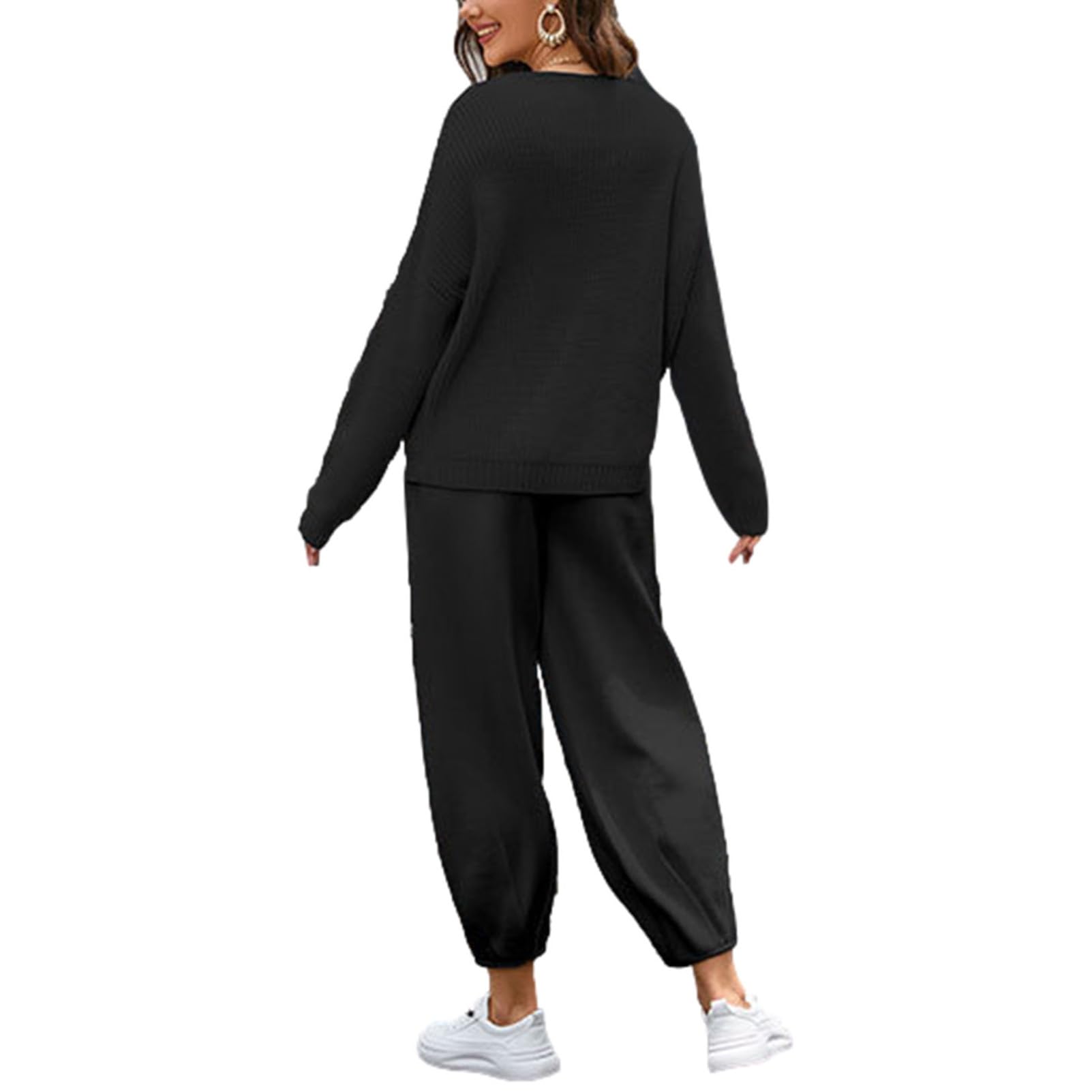 amropi Conjunto Punto de Mujer 2 Piezas Suéter Jersey de Manga Larga y Pantalon Jogging Chándal