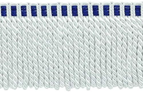 DÉCOPRO 3" (7.5cm) Long Noblesse Collection Bullion Fringe Trim with Fancy Knitted Header (Style# DB3) Royal White Multicolor #A1T (Bright White, Royal Blue) 5 Yard Value Pack (4.5m/15 ft)