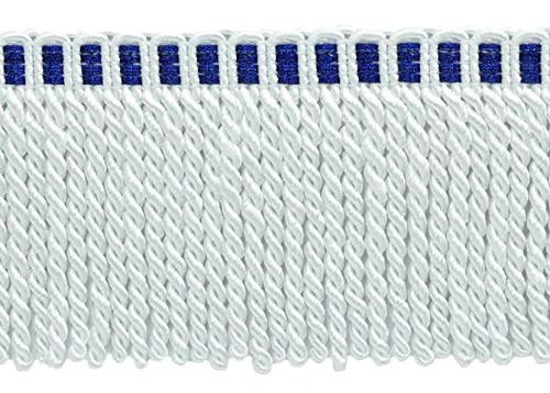 Décopro 3" (7.5Cm) Long Noblesse Collection Bullion Fringe Trim With Fancy Knitted Header (Style# Db3) Royal White Multicolor #A1T (Bright White, Royal Blue) 5 Yard Value Pack (4.5M/15 Ft) #TOP14