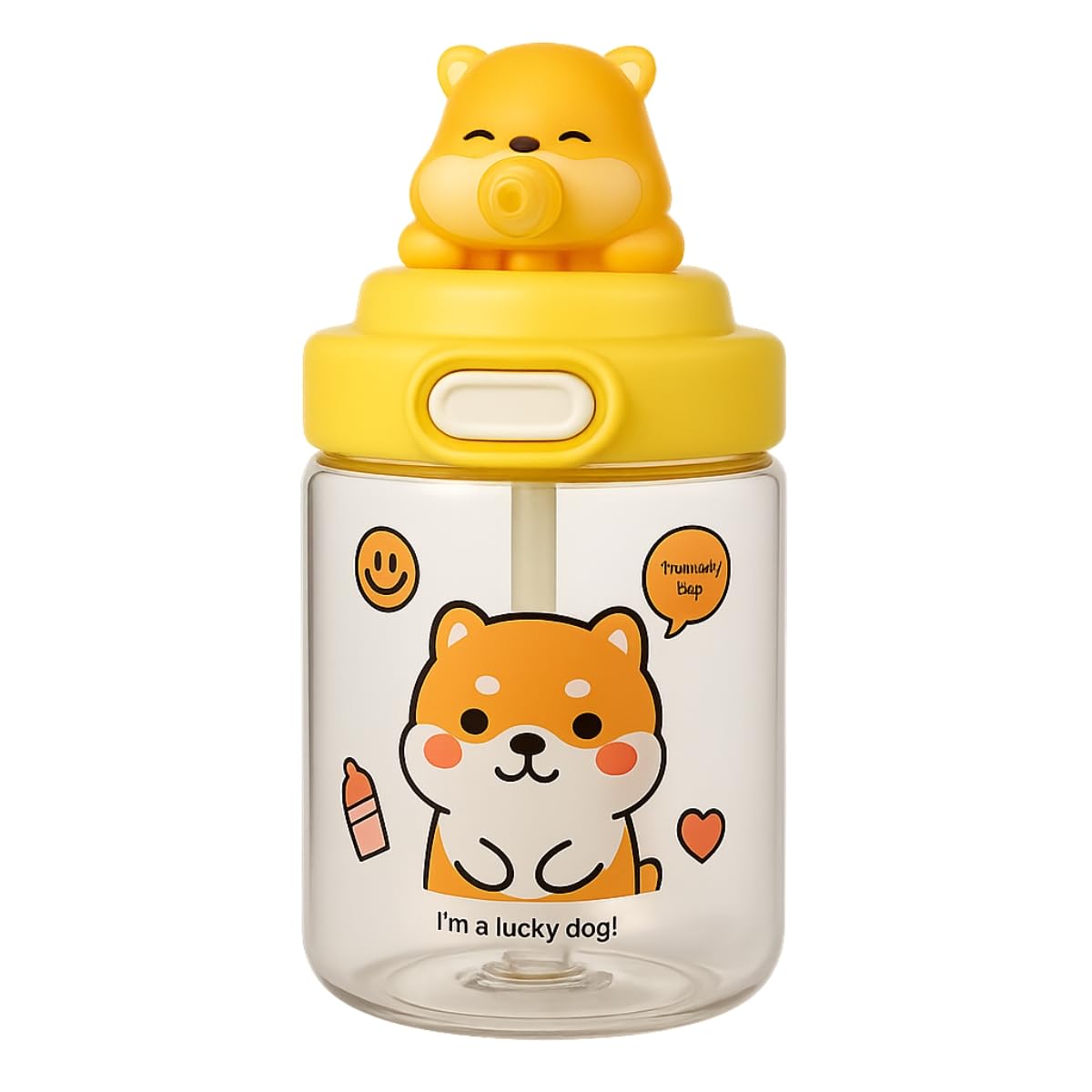 Kids Sipper Bottle with Straw for Baby | Leak-Proof, BPA-Free Water Bottle with Cute Design Lid & Strap | Easy Grip, 360° Drinking | Baby Toddler Water Sipper Cup (Yellow, 450ml)-image-1