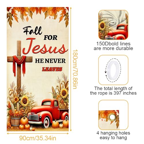 Image of Fall for Jesus Door Cover 35x71in Cross Pumpkin Autumn