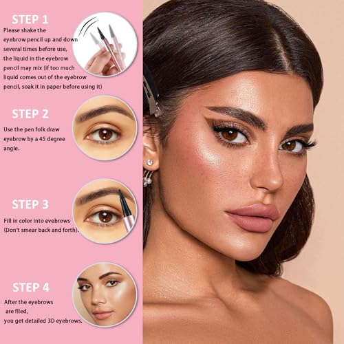 Magic Eyebrow Pencil, 2024 Liquid Eyebrow Pen, 3D Waterproof Eyebrow Pencil, 4 Tip Long Lasting Sweat-proof Eyebrow Pen for Natural Eyebrow Makeup (Light Brown) - Image 6