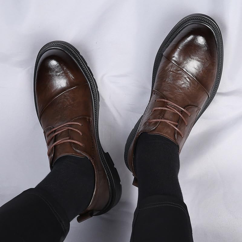 Men's Genuine Leather Platform Block Heel Business Oxford Shoes Modern Lace Up Business Casual Scale Pattern Comfort Dress Shoes for Men2