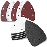 MAGICLULU 5-Hole Triangle Sanding Pad Set 140x90mm with 80/120/180 Grit Sandpaper Sheets for Woodworking Power