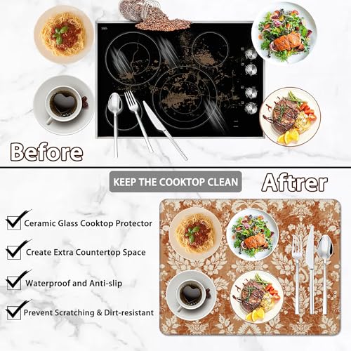 Stove Top Covers for Electric Stove,Orange Vintage Flower Rubber Flat RV Range Stovetop Protector,Prevents Scratching, Expands Usable Space 28.5'' x 20.5'' by QYWETHOD - Used condition - Image 2