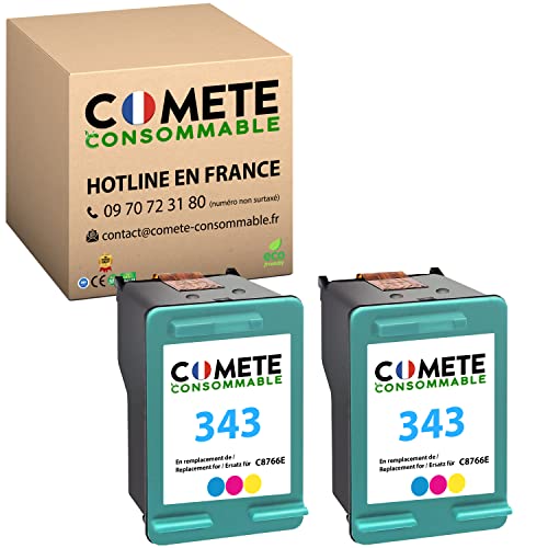 COMETE, Marca Francesa   343 2 Cartuchos de Tinta Compatibles con HP 343 para HP Officejet 6210, 6310, 6313, 7110, 7310xi, 7410xi y para HP Photosmart 2610, 2710, 2713, 425; PSC Serie2355 2 Color