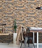 BUVU Vinyltapete 0.53x10m waschbare Tapete mit Steinmauermotiv