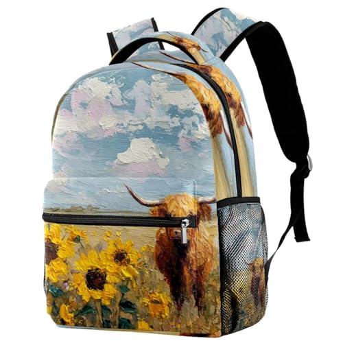 Sunflowers and Highland Cow Backpack Travel Rucksack Durable Bags for Students Outdoor Hiking Camping Weekend Backpack