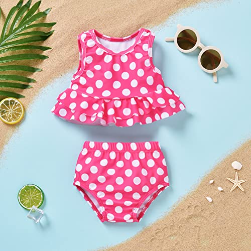 Aalizzwell 3-4T Toddler Little Girls Swimsuit Two Piece Polka Dot Ruffle Bathing Suit Bikini Tops Bottoms Swimming Suit Swimwear Beach Wear Pink 3T #TOP1
