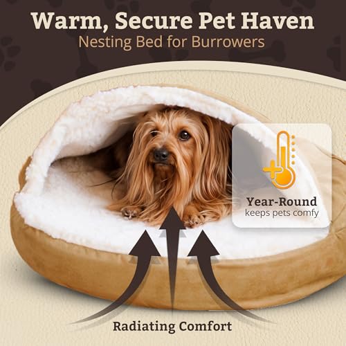 Image of Snoozer Cozy Cave Dog Bed, Round Covered Dog Bed, Camel (S)