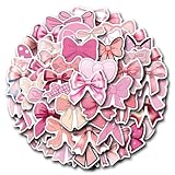 55 Pcs Cute Bowknot Stickers for Water Bottles Waterproof Laptop Luggage Pink Coquette Bows Stickers Waterproof Vinyl Stickers for Water Bottle Laptop Computer Guitar (Bowknot)