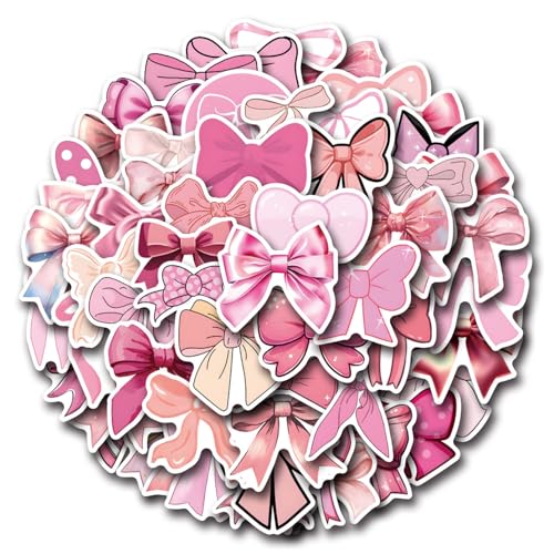 55 Pcs Cute Bowknot Stickers for Water Bottles Waterproof Laptop Luggage Pink Coquette Bows Stickers Waterproof Vinyl Stickers for Water Bottle Laptop Computer Guitar (Bowknot)