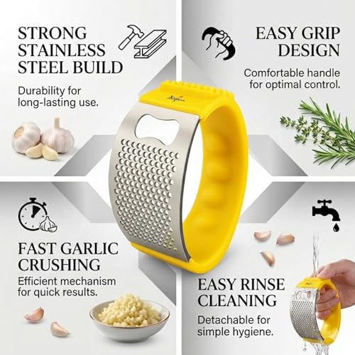 Image of Signamio Garlic Peeler Tool - Versatile Garlic Crusher Mini Hand Press Chopper for Effortless Garlic Preparation, Durable and Easy to Clean Kitchen Essential - Yellow