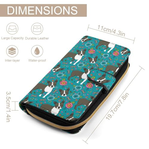 Boston Terrier French Bulldog Womens Wallet Leather Card Holder Purse RFID Blocking Bifold Clutch Handbag with Zipper Pocket2