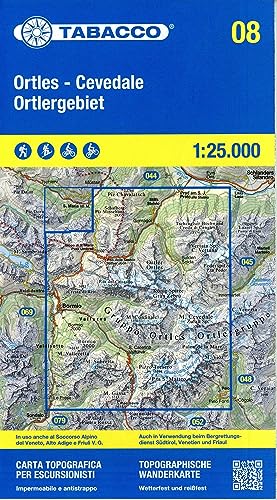 Ortlergebiet. Ortles. Cevedale. Carta topografica in scala 1:25.000, antistrappo, impermeabile, fotodegradabile. Ediz. italiana, inglese e tedesca: Tabacco Wanderkarte 1:25000: 8