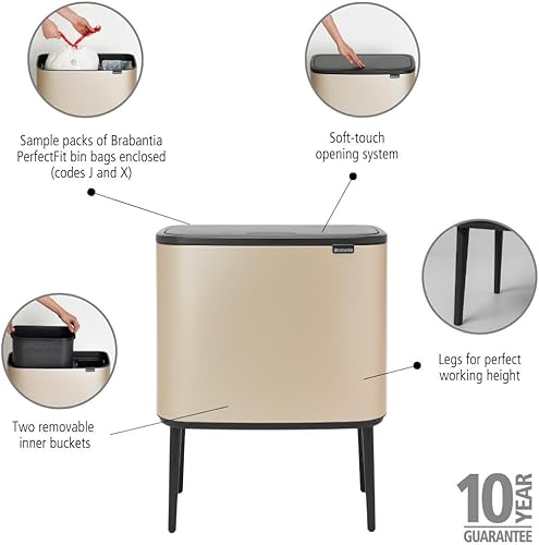 Vista 75 de Brabantia Bo - Cubo de basura – 1 cubo interior de 9.5 galones (acero mate FPP) cubo de basura para residuos/reciclaje, compartimento extraíble +