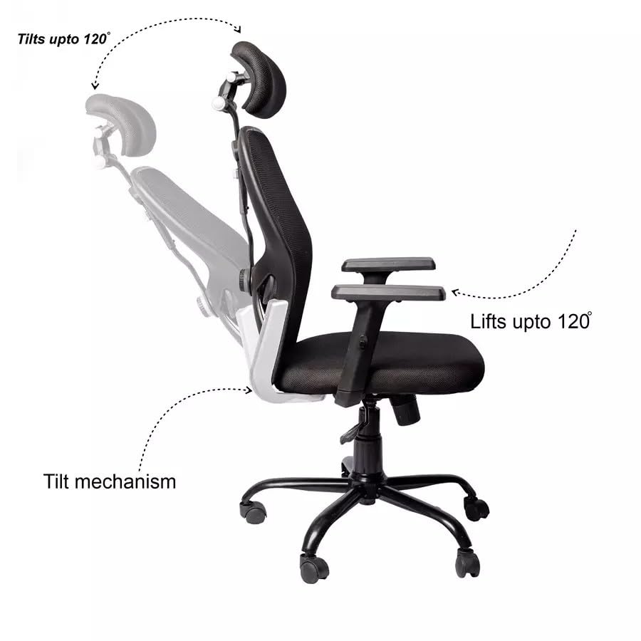 Image of High Back Ergonomic Office Chair with Adjustable Headrest | Breathable Mesh Back | Thick Padded Seat | Adjustable Height, 360 Swivel Wheels |Executive Computer Desk Chair for Home & Office |