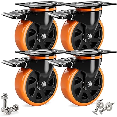 4 Stück Schwerlastrollen 100mm mit Bremsen inkl. Montagezubehör Lenkrollen Transportrollen 360° Drehung bis 600KG Tragbarkeit für Möbeltransport & Industrietransport Cover